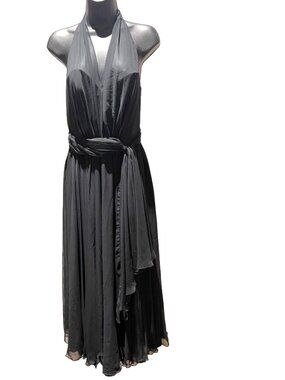 Ann Hobbs For Kastina Black Halter Midi Dress With Flowy Skirt Size 8 Made In US